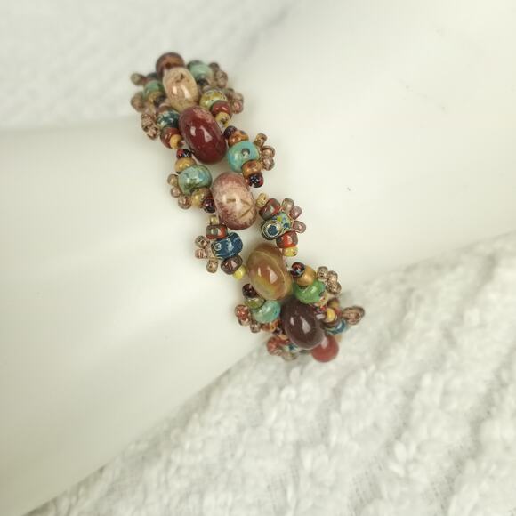 Handmade Jewelry - HANDMADE  Rustic Boho Style Red Jasper Stone Bracelet